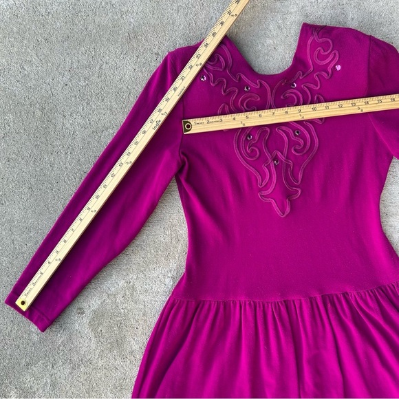 Vintage Dennis Goldsmith Magenta Knit Dress Long Sleeve Rhinestone USA Medium - Picture 7 of 11